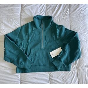 New Lululemon Scuba Oversized Funnel Neck 1/2 Zip M/L Waist Length Teal Green